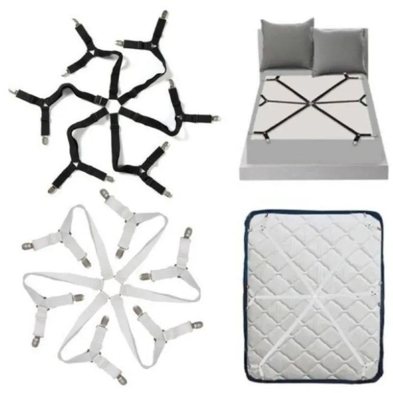 12 Clips Adjustable Elastic Bed Sheet Holder - Mattress Clip Fasteners for Non-Slip Fixing of Cover Blankets - Available in Black and White