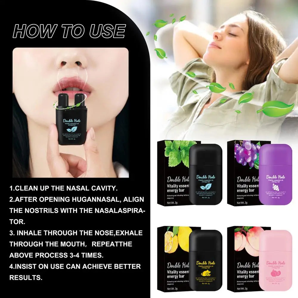 Anti-Snoring Nasal Inhaler — Two-Nostril Aromatherapy Stick with Energy Oil for Sleepiness Relief