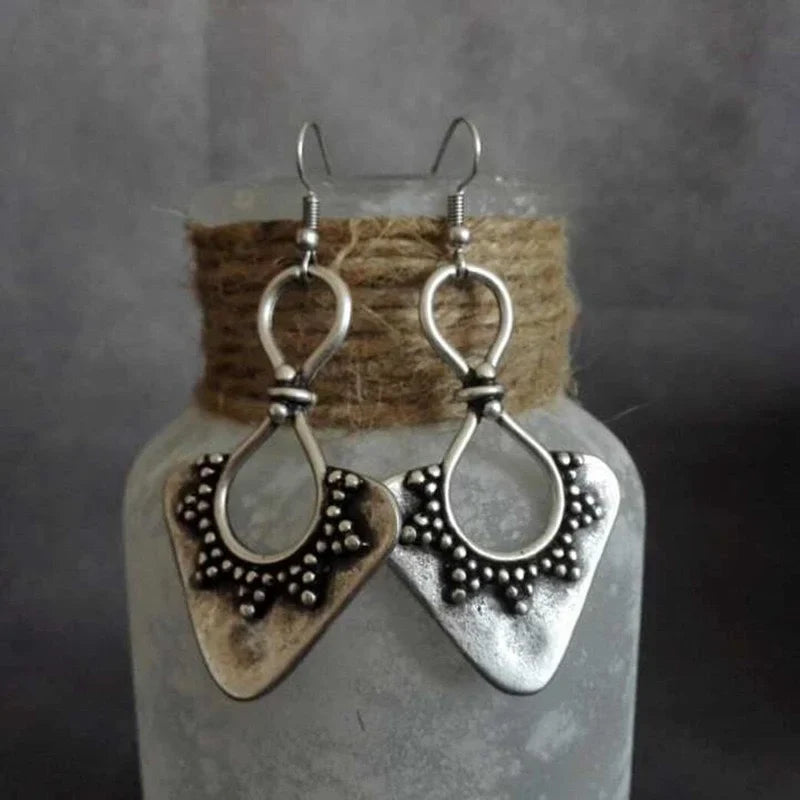 Vintage Ethnic Antique Metal Drop Earrings – Hollow Handmade Punk Statement Dangle Earrings for Women Jewelry