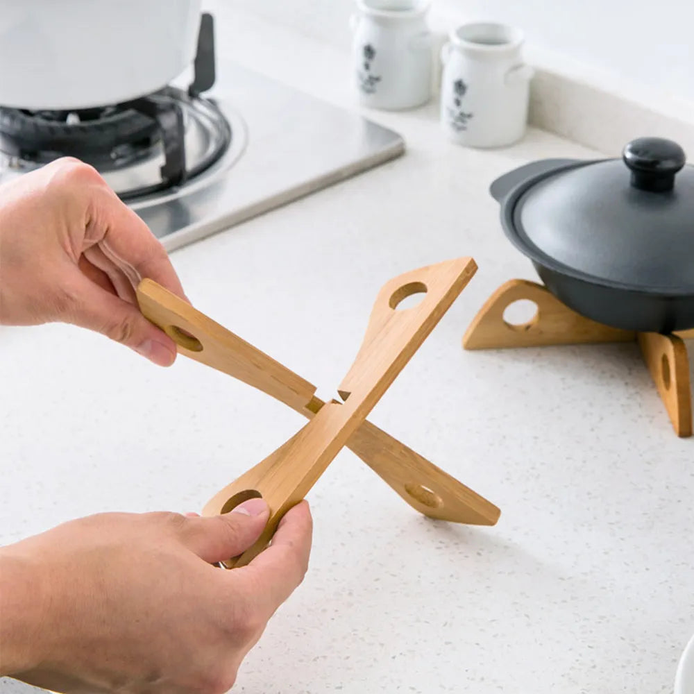 1-Piece Bamboo Trivet Pot Stand - Heat-Resistant Wooden Dish Holder, Anti-Heat Pan Rack for Kitchen, Eco-Friendly Cross Bamboo Cup Coaster