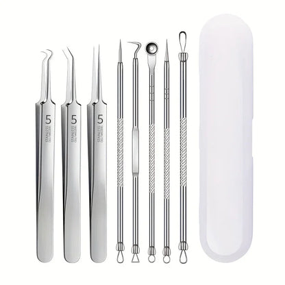 1/3/8PCS Stainless Steel Blackhead Removal Tool Set – Facial Tweezers, Acne Needles & Beauty Blackhead Removers