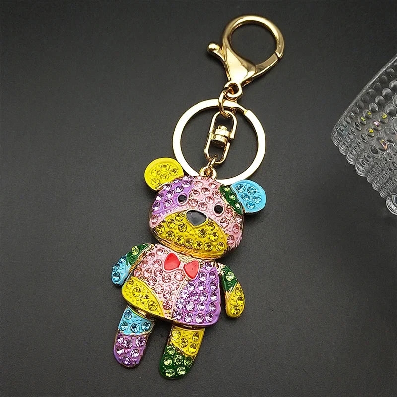 Colorful Crystal Bear Keychain - Cute Rhinestone Alloy Bag Charm & Fashion Keyring