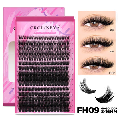 GROINNEYA DIY Lash Extension Kit – Cluster & Individual Lashes Set with Lash Bond & Seal for At-Home Eyelash Extension Makeup