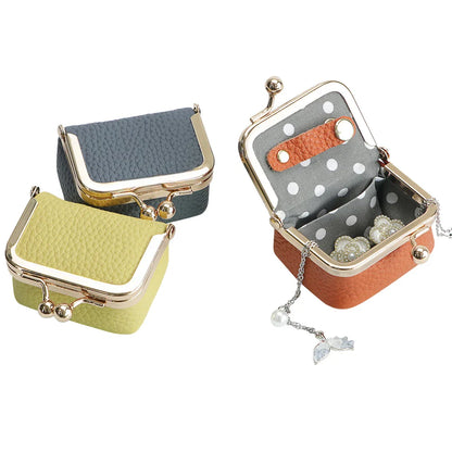 URBAN MASTER Genuine Leather Mini Coin Purse – Solid Color Kiss Lock Change Pouch, Casual Small Wallet for Women