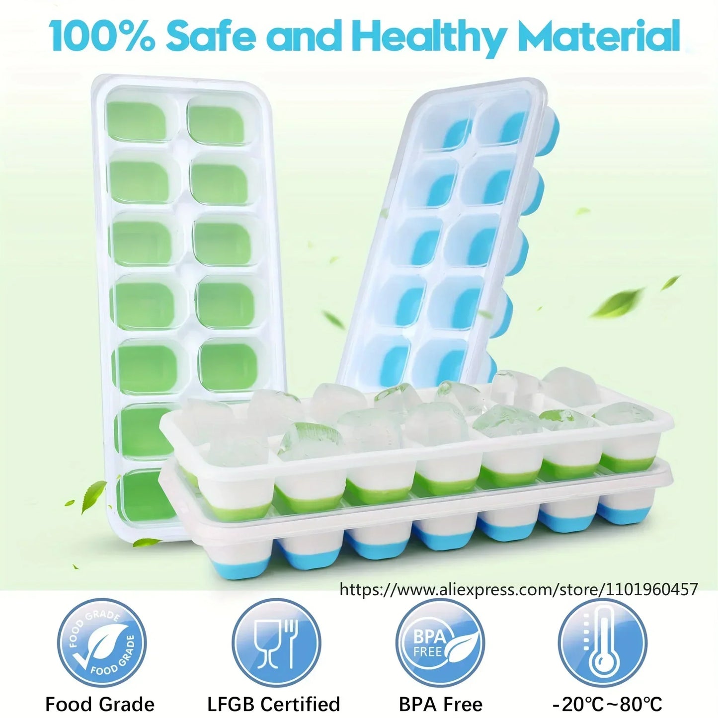 Silicone Ice Cube Mold – Easy-Release Flexible Tray with Spill-Resistant Removable Lid, Stackable Ice Trays with Covers