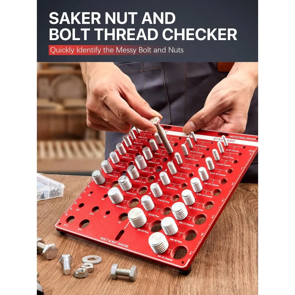 34PCS Screw Nut & Bolt Thread Checker - Metric & Standard Thread Measuring Gauge Set with Drill Size Identifiers