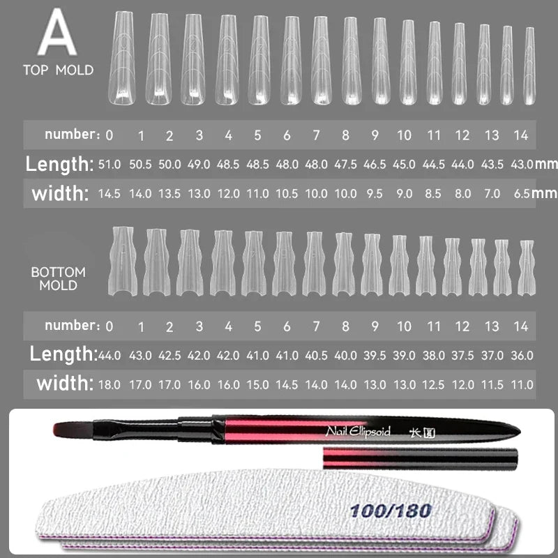 180pcs Sandwich Dual Nail Forms – 15 Sizes Coffin & Almond Nail Extension Molds for Manicure, Top & Bottom Forms