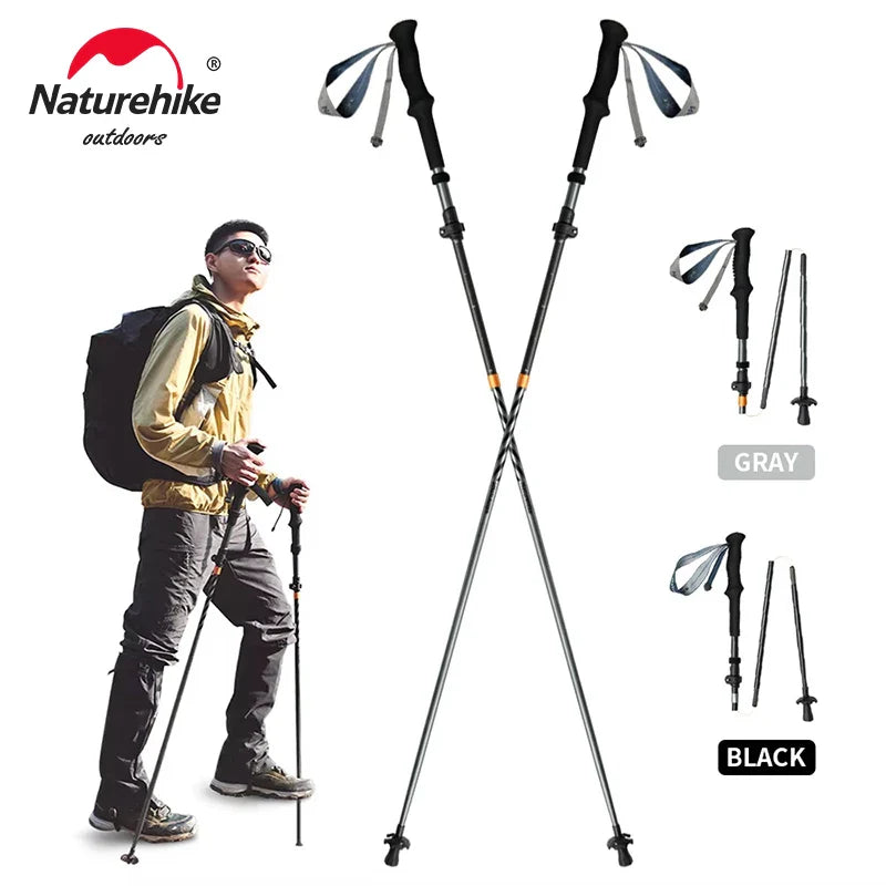 Naturehike Lightweight Trekking Poles – Carbon Fiber & Aluminum Alloy Folding Walking Sticks for Hiking & Climbing