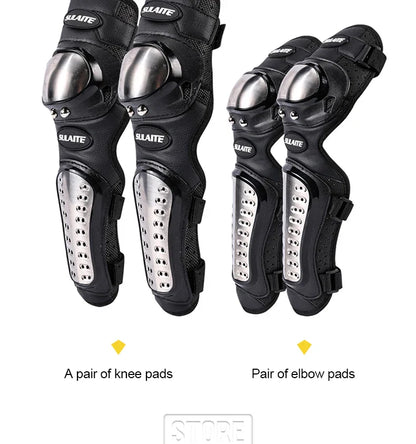 4PCS Motorcycle Knee & Elbow Pads Set — Stainless Steel Motocross Racing Protective Gear Kit