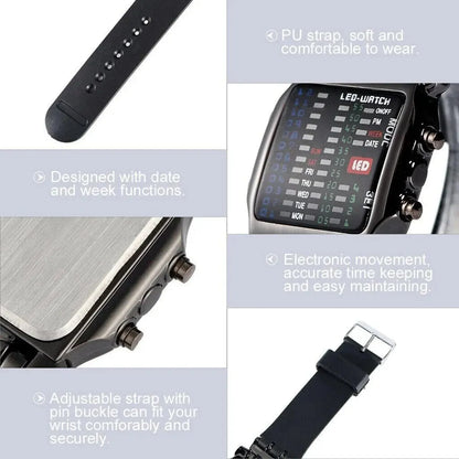 Binary LED Watch – Creative Waterproof Business Electronic Watch for Men, Luminous Sports Couple Gift with Date and Time Display