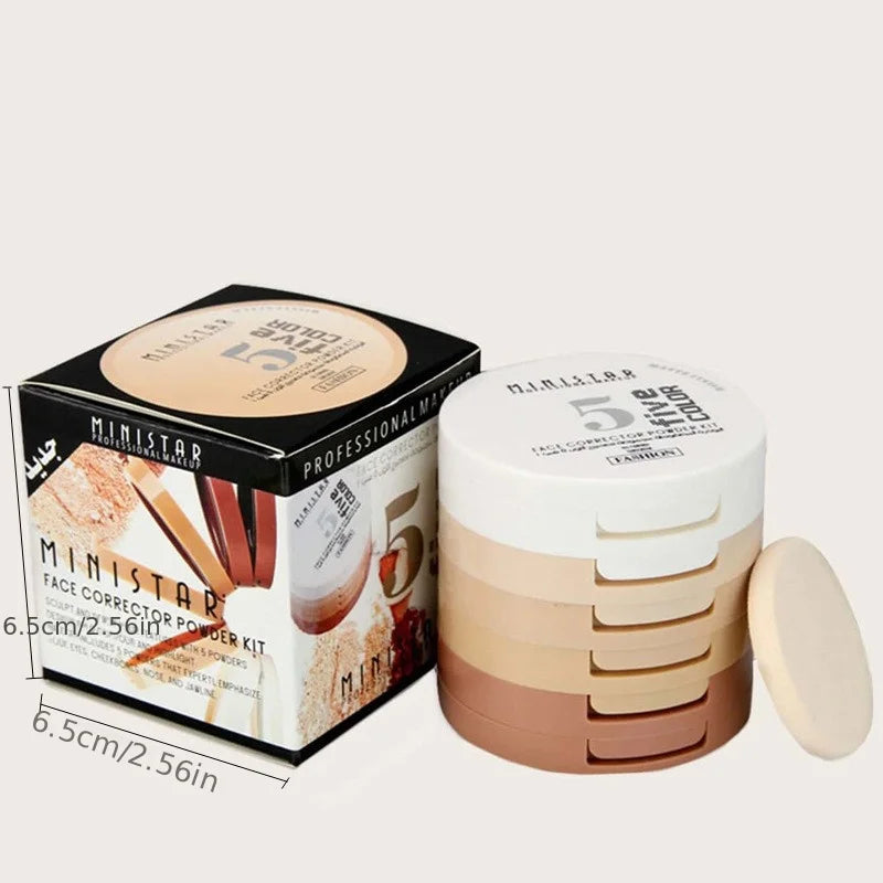 5-Color Concealer Contouring Powder – Oil Control, Brightening Loose Setting Powder for Skin Tone