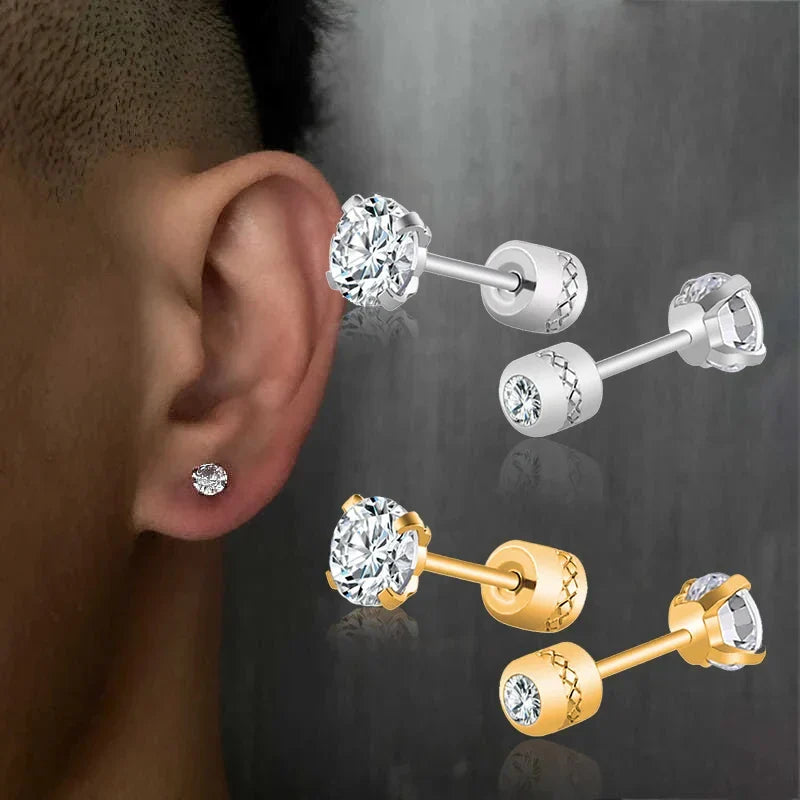 Medical Stainless Steel Zircon Ear Stud Earrings – Hypoallergenic Crystal Cartilage & Tragus Piercing Jewelry with Screw Back