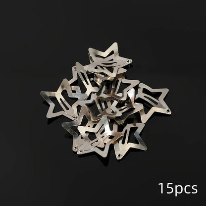 Y2K Silver Star Hair Clips - Metal Snap Clip Barrettes & Sparkle Hairpins for Girls, 5–200pcs