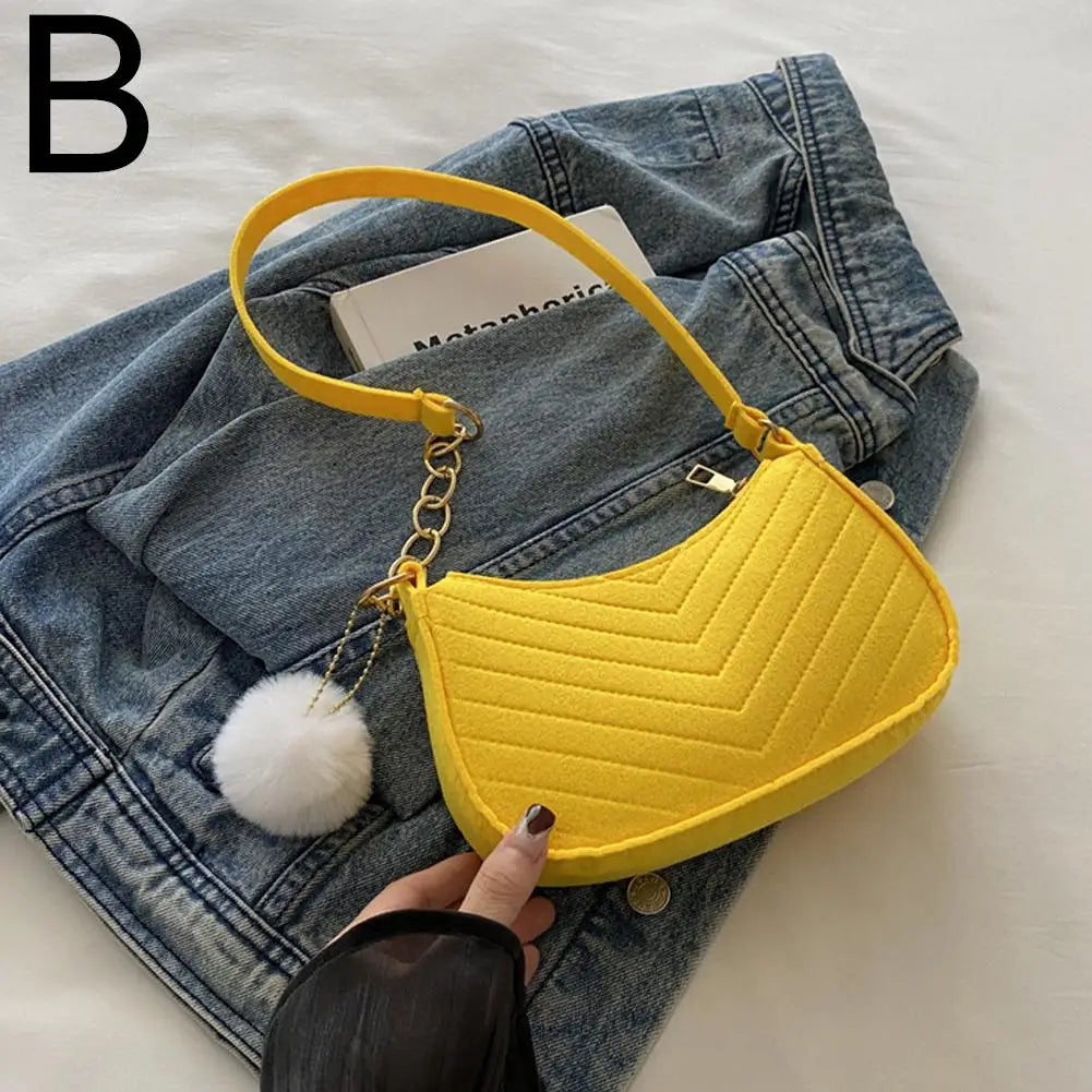 Mini Women's Shoulder Bag - Fashion Felt Underarm Saddle Handbag