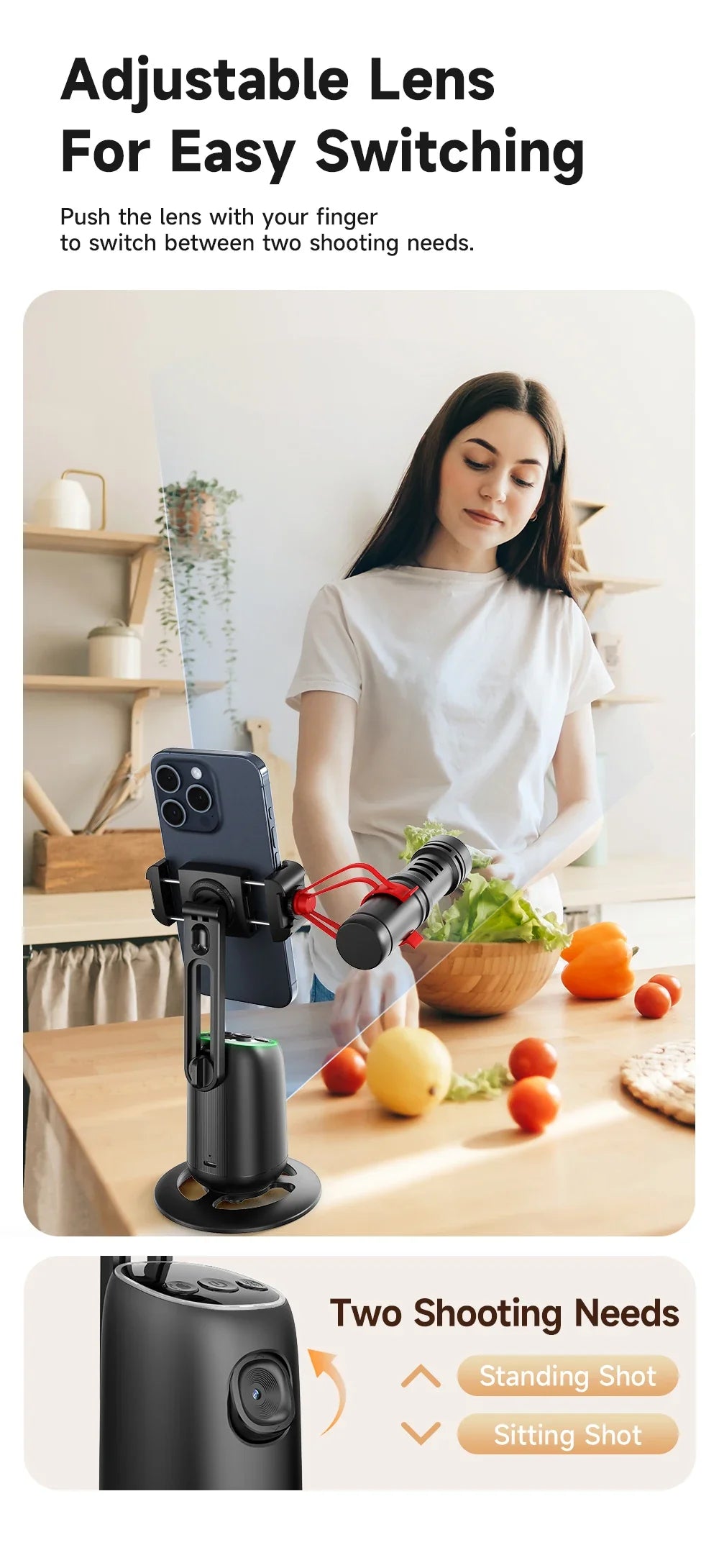 AI Smart 360° Gimbal with Auto Face Tracking – All-in-One Phone Holder & Video Stabilizer Tripod