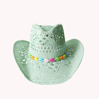 Melesh Western Women's Mint Green Cowboy Hat – Straw, Wide Brim, Plasticity Strong for Sunshine & Beach Wear