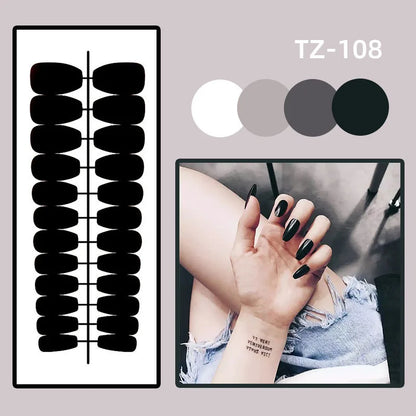 24pcs Blue Golden Stripe Press-On Nails Shiny Powder Long Square Full Cover False Nail Tips Wearable Love Design