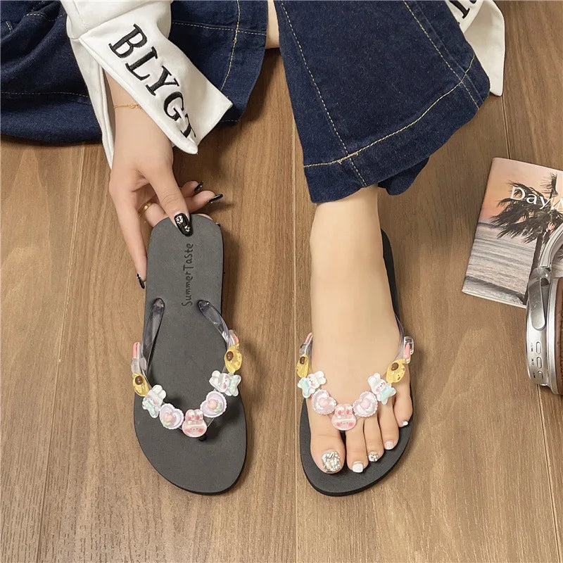Women’s Transparent Flower Flip Flops - Lightweight EVA Anti-Slip Summer Beach & Bath Sandals