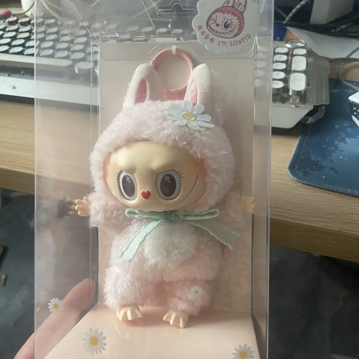 Mokoko Sweetheart Pink Labubu Doll Pendant — Cute 1:1 Replica Ornament, Christmas Gift for Kids
