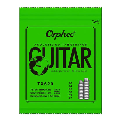 Orphee Acoustic Guitar Strings – 6Pcs/Set, Hexagonal Core, Full Bright Tone, TX620/TX630/TX640, Folk Guitar Accessories