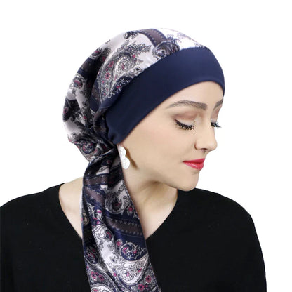 Women’s Printed Pre-Tie Headscarf – Elastic Turban & Chemo Hair Loss Head Wrap Bandana