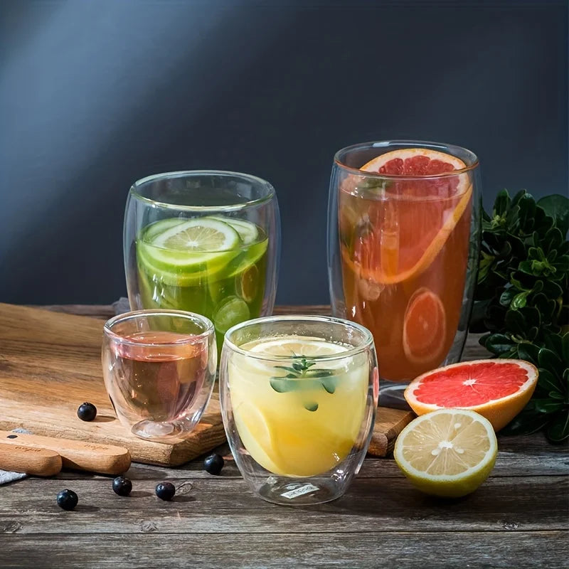 Double Wall Glass Cup – Heat Insulated, Transparent Handmade Drinkware – Mini Whisky Glasses and Espresso Coffee Mugs