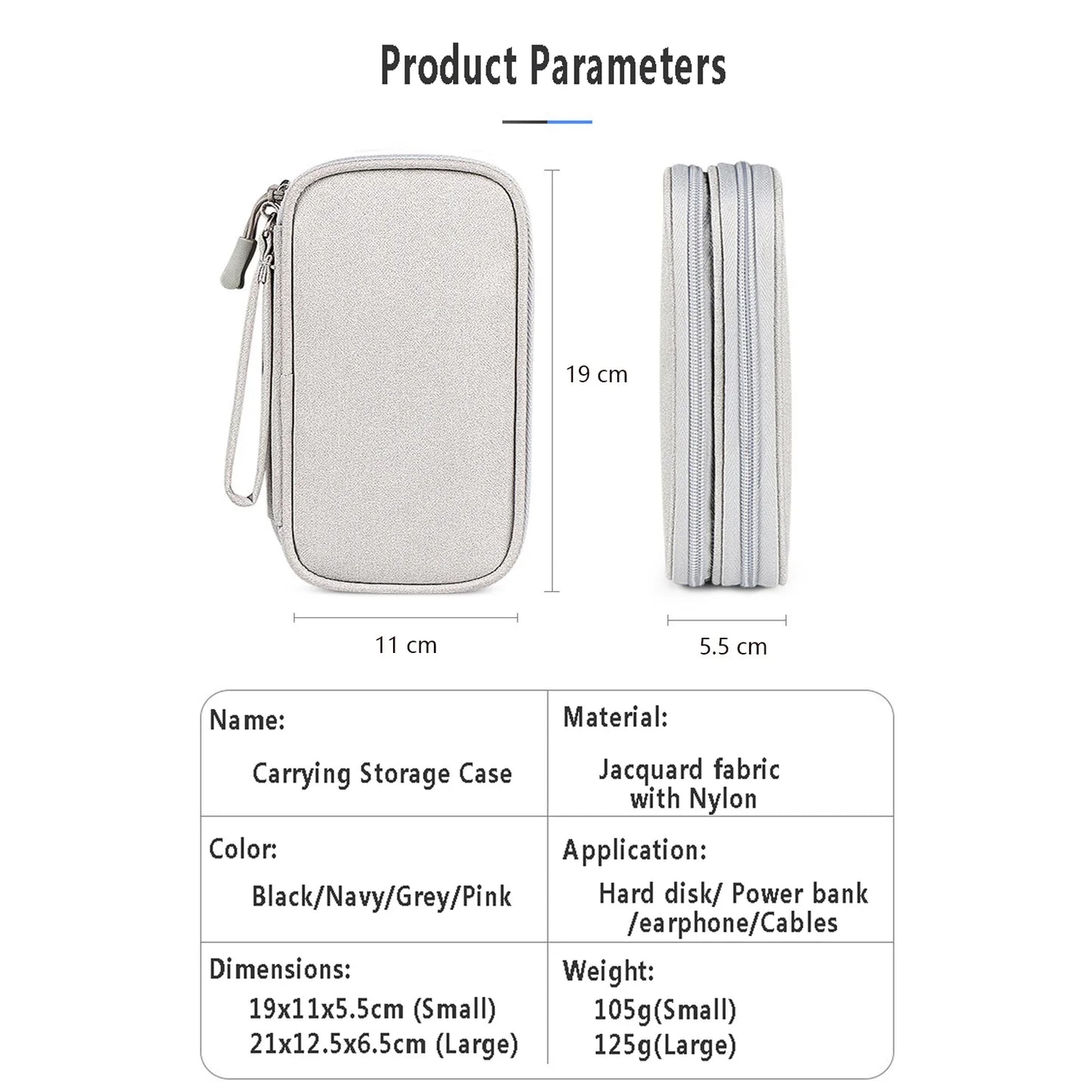 Waterproof Data Cable Storage Bag: Portable Travel Organizer with Double Layers - Carry Case for Cable Cord, USB Charger