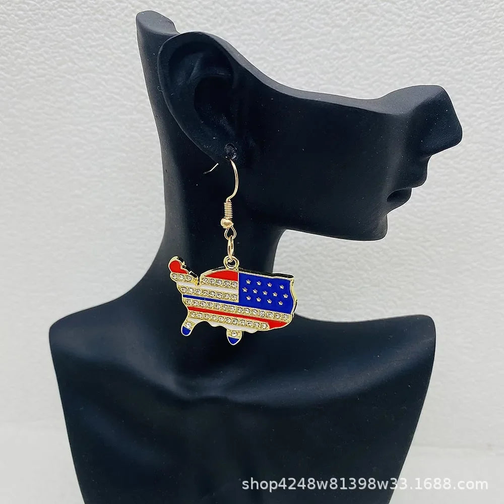 USA Flag Hat Wing Charms Earrings - Patriotic 4th of July Rainbow Flag Dangle Jewelry for Women & Girls