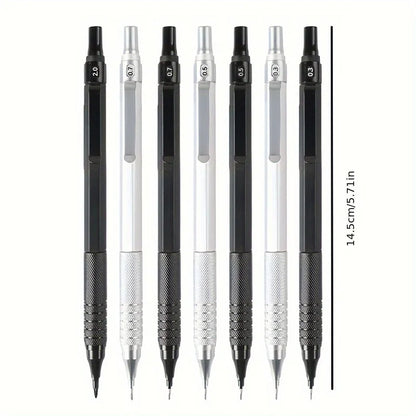 Low Center of Gravity Metal Mechanical Pencil Set – 0.3–2.0mm Lead Refills for Art, Sketching, Painting, and Writing