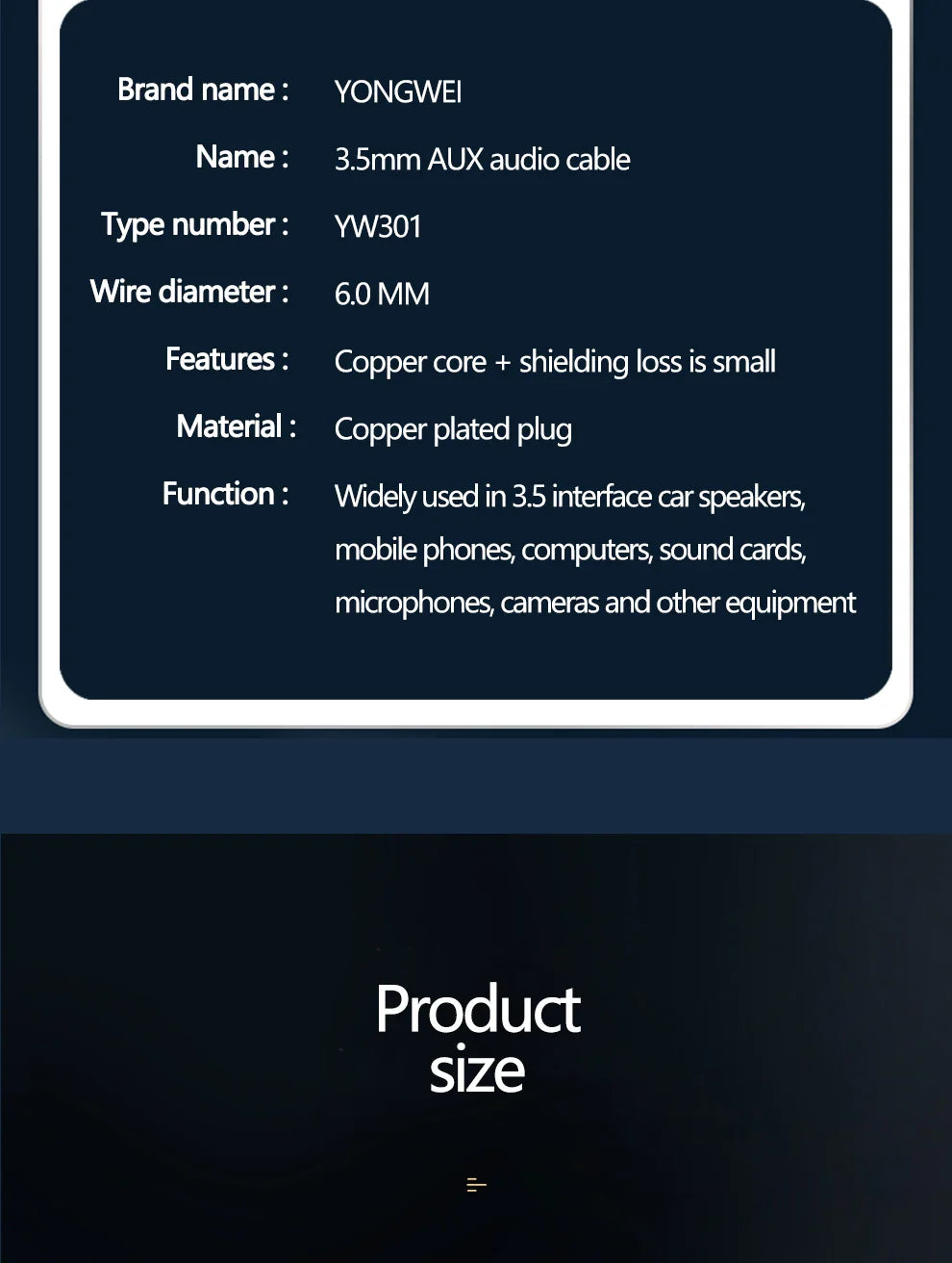 YONGWEI 3.5mm AUX Audio Cable - Straight to Curved Male-to-Male for Car, Mobile Phone, Computer, Speaker and Headset Extension
