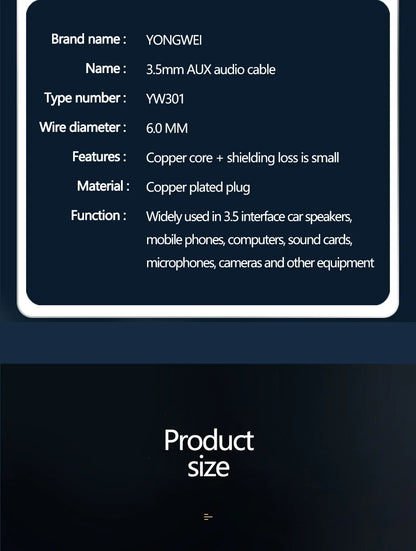 YONGWEI 3.5mm AUX Audio Cable - Straight to Curved Male-to-Male for Car, Mobile Phone, Computer, Speaker and Headset Extension