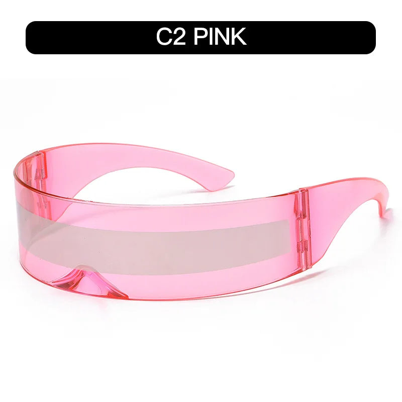 Y2K Future Warrior Rimless Sunglasses – One Piece Lens Cyber Punk Wrap Around Sun Glasses for Men & Women, Hip Hop Party Style