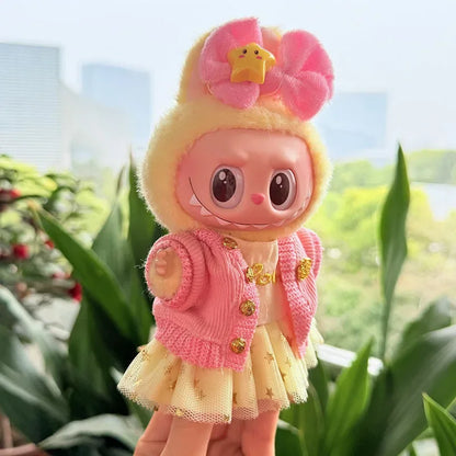 17cm Labubu Doll Clothes — Macaron Outfit Set with Hair Accessories | Cute DIY Gift for Kids
