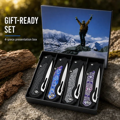 4-Pack Folding Pocket Knife Set - Stainless Steel EDC Knives with Clips for Outdoor Use