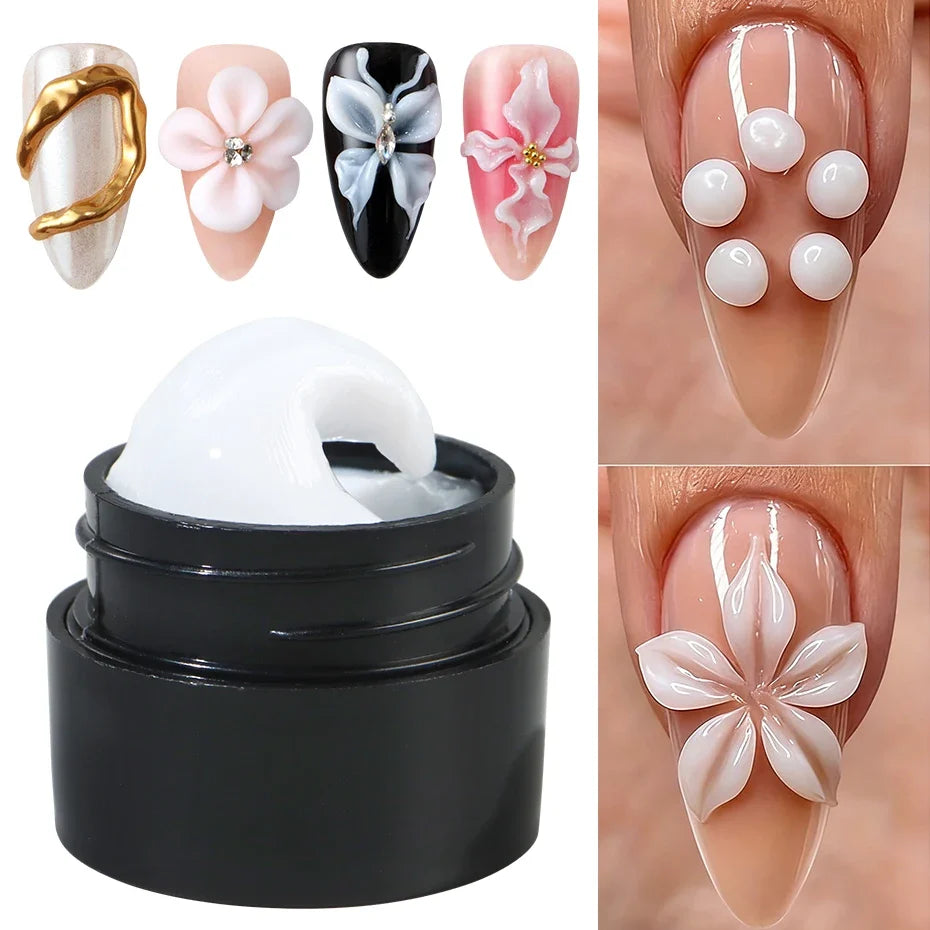 5ml Pearl White 3D Nail Sculpting Gel - Non-Stick Flower Carving Gel for DIY Nail Art