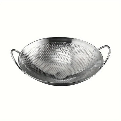 29cm/11inch Stainless Steel Honeycomb Skillet | Non-Stick, Scratch-Resistant Cooking Pan for Pasta, Steak, Porridge, Ramen