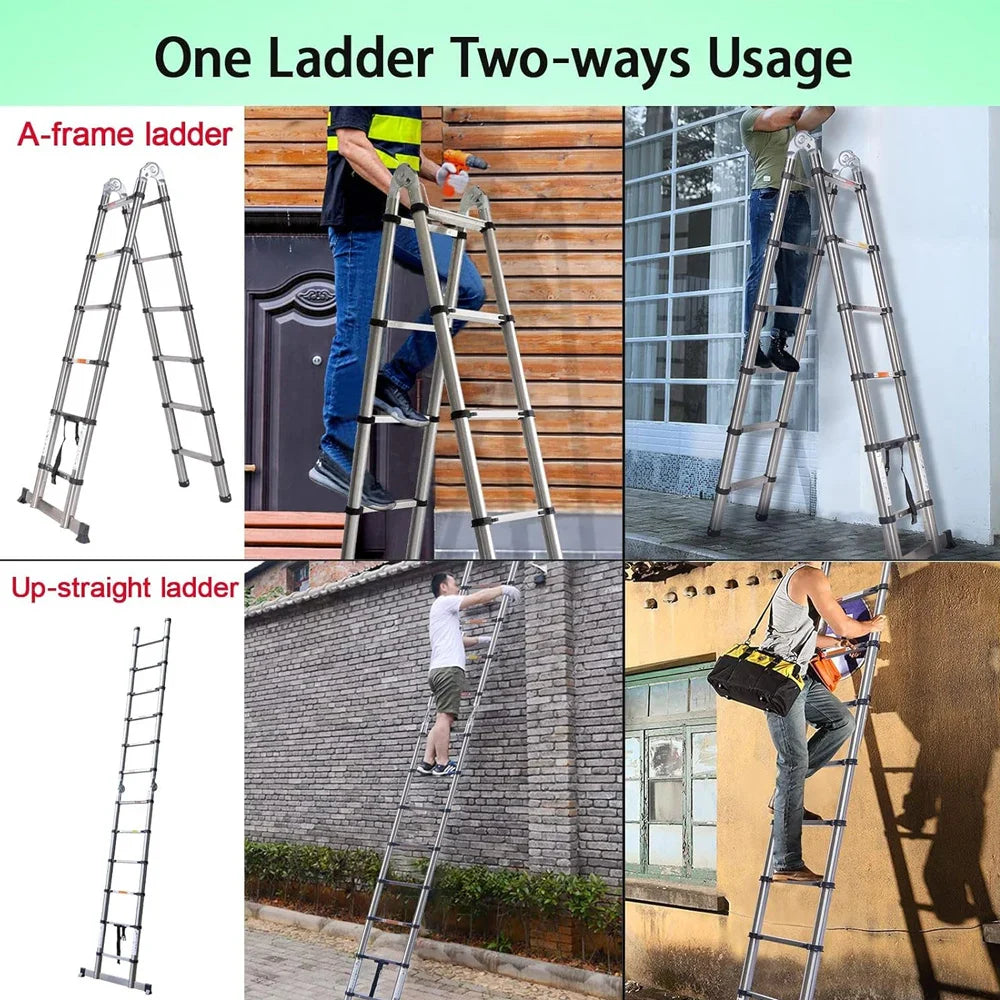 Telescopic Extension Ladder 2.6M-5M – Heavy Duty Folding Loft & Straight Ladder, Stainless Steel, Portable & Multi-Purpose Tool