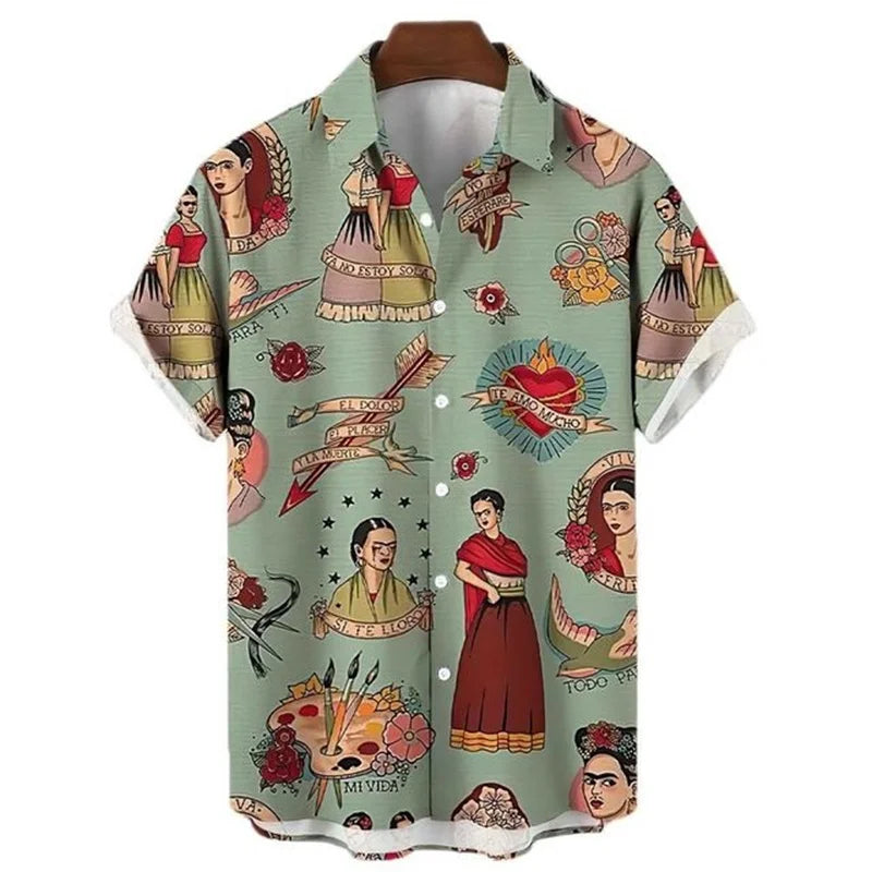 Men's Retro Mermaid Hawaiian Shirt - 3D Print Casual Short Sleeve Button-Up Summer Shirt