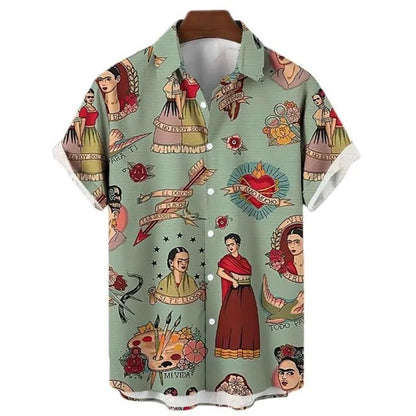 Men's Retro Mermaid Hawaiian Shirt - 3D Print Casual Short Sleeve Button-Up Summer Shirt