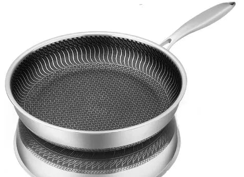 Tri-Ply 316 Stainless Steel Wok Pan with Double-Sided Honeycomb Skillet - Suitable for All Stoves