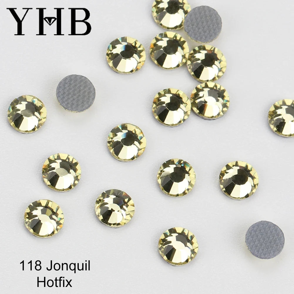 YHB 101-127 Hotfix Crystal Rhinestones - Glitter Glass Flatback Gems for Bags, Shoes, Garments, Phone & Nail Art DIY
