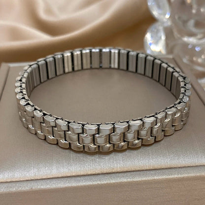 Greatera Five-Layer 10mm Beaded Bracelet – Two-Tone Stainless Steel Watch Chain Bangle Jewelry for Men & Women