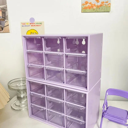 Desktop 9 Grid Storage Organizer - Transparent Small Drawer Partitioned Student Desk Wall-mounted Sundries Storage Box (Cute)