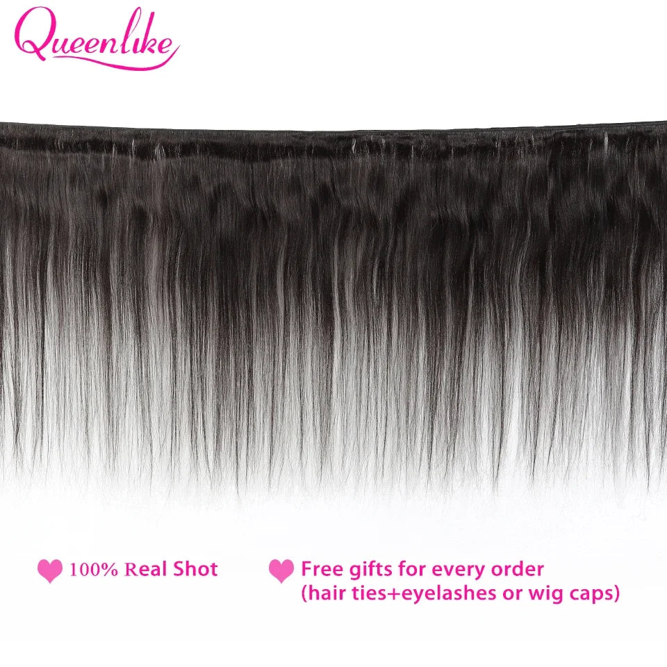 Queenlike Straight Human Hair Bundles – Brazilian Raw Hair Weave with 2x6 Deep Kim Closure