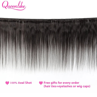 Queenlike Straight Human Hair Bundles – Brazilian Raw Hair Weave with 2x6 Deep Kim Closure