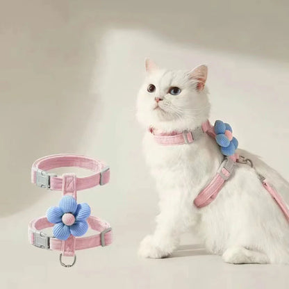Adjustable Cat & Small Dog Harness with Leash – Breathable Pet Walking Strap Set