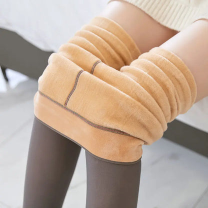 Women's Thermal Leggings – Fleece-Lined Insulated High Waist Thick Plush Pantyhose Tights for Winter, Below 70kg
