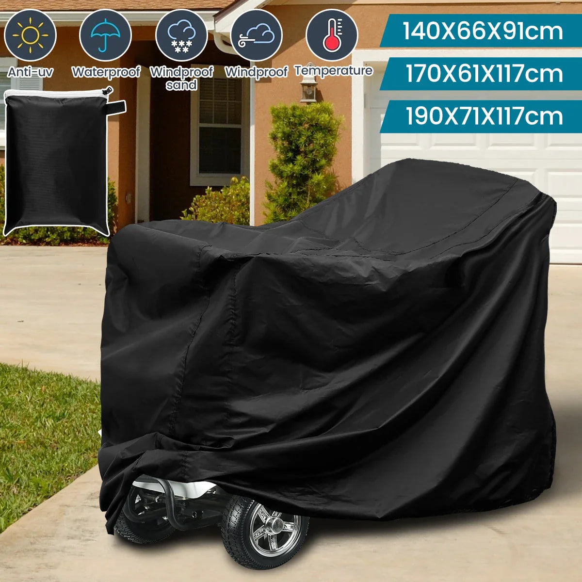Waterproof Mobility Scooter & Wheelchair Cover – 190D Oxford Cloth Dust, Rain, Snow & Sun Protection