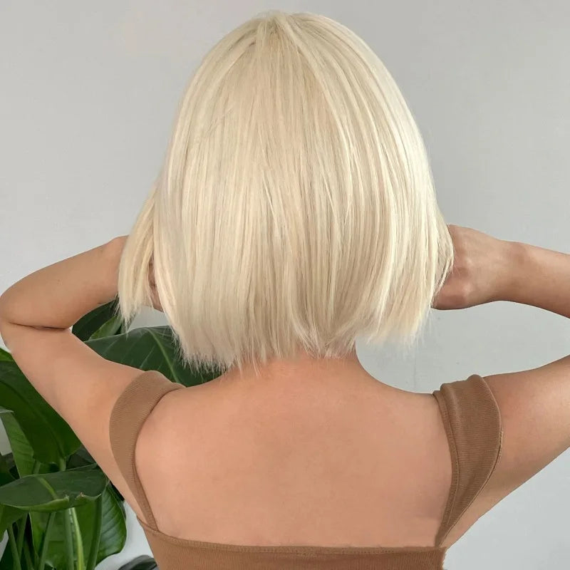 Synthetic Blonde Bobo Wig – Short Straight Breathable Hair Extension Wig for Young Women & Ladies