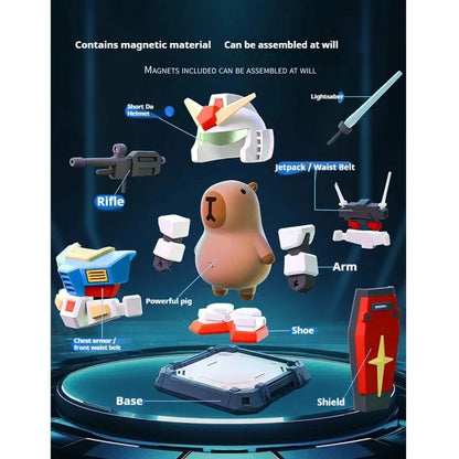 Cartoon Capibara Magnetic Mecha Armor Doll – Handmade Collectible Action Figure Toy, Creative Game Decoration